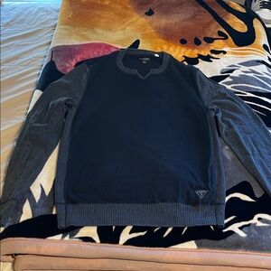 Guess Men’s V-Neck Two-Tone Sweater - Black & Charcoal